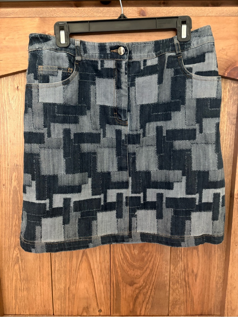 Doncaster Geometric Patchwork Denim Mini Skirt - Blue